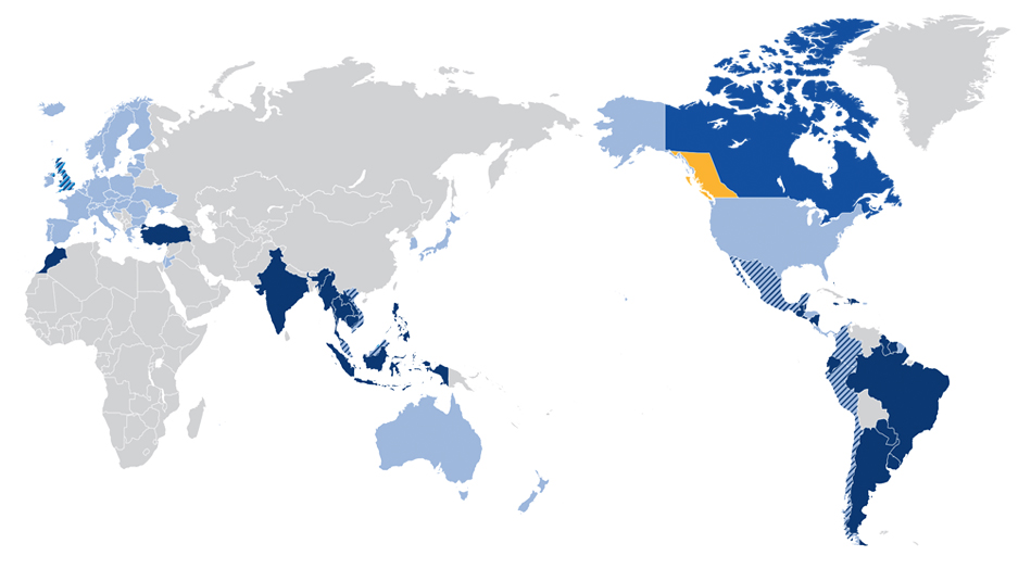 Các hiệp định thương mại tự do BC &; Canada được mô tả trên bản đồ